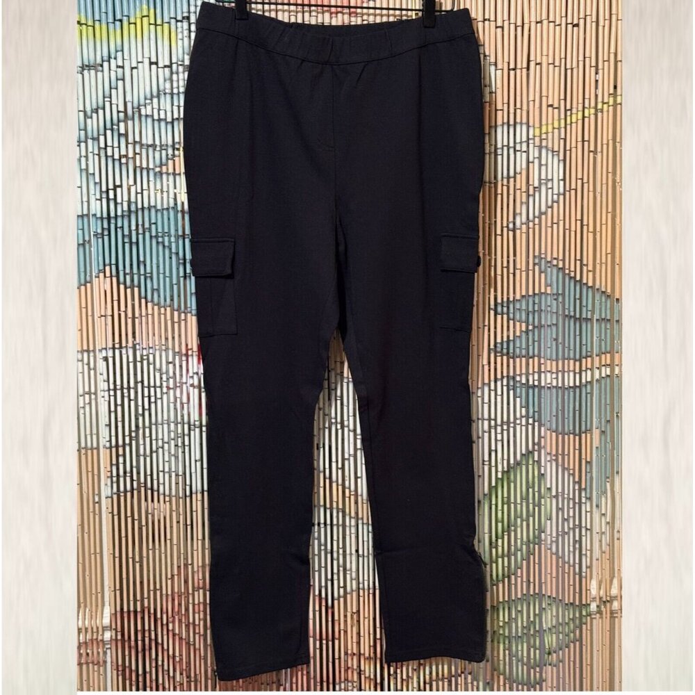 Belle Gray by Lisa Rinna Cargo Pocket Leggings Pants, Ankle Zipper, Black, Large